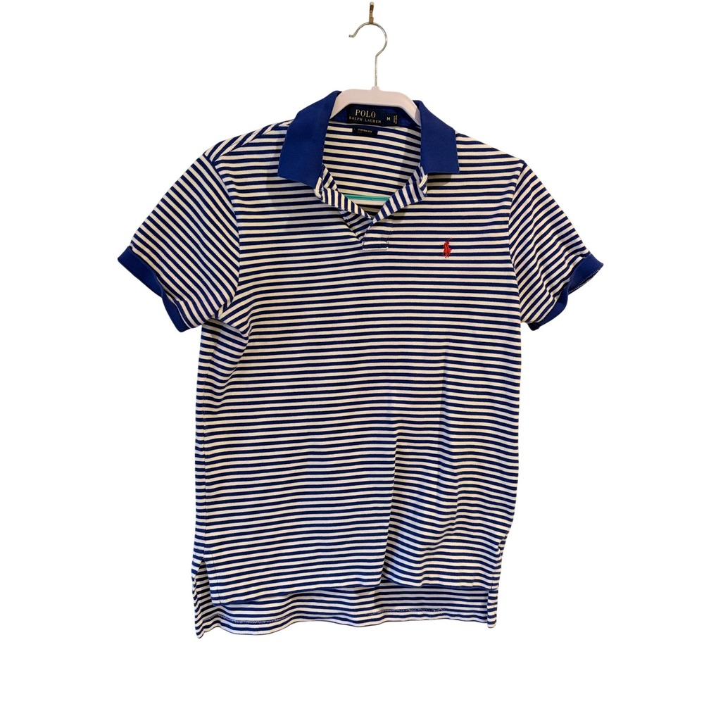 Polo Ralph Lauren Mens Custom Fit Striped Polo Shirt Blue White Red Pony Size M